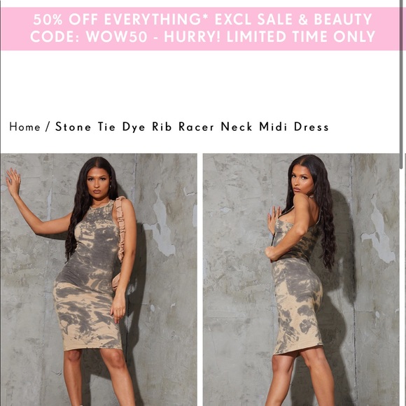 PRETTY LITTLE THING Stone Tie Dye Racer Neck Midi - Picture 2 of 2